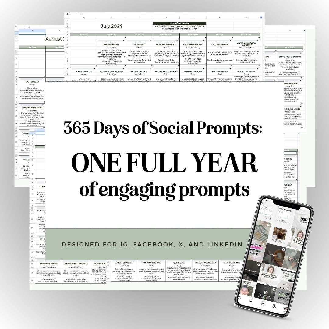 365 Days of Social Prompts - Specifically for Female eComm Business Owners - Digital Dawn Downloads